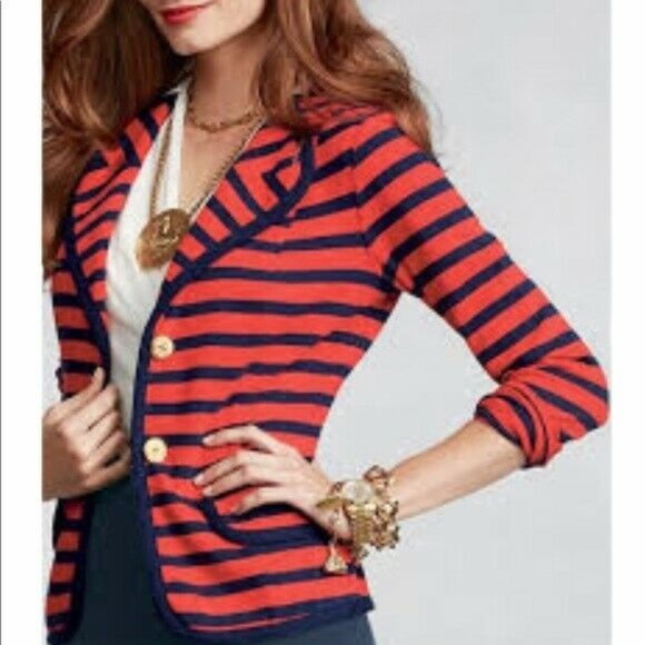 CABI Au Revoir Yacht Club Nautical Knit Blazer M Red Blue Stripe - Picture 3 of 12